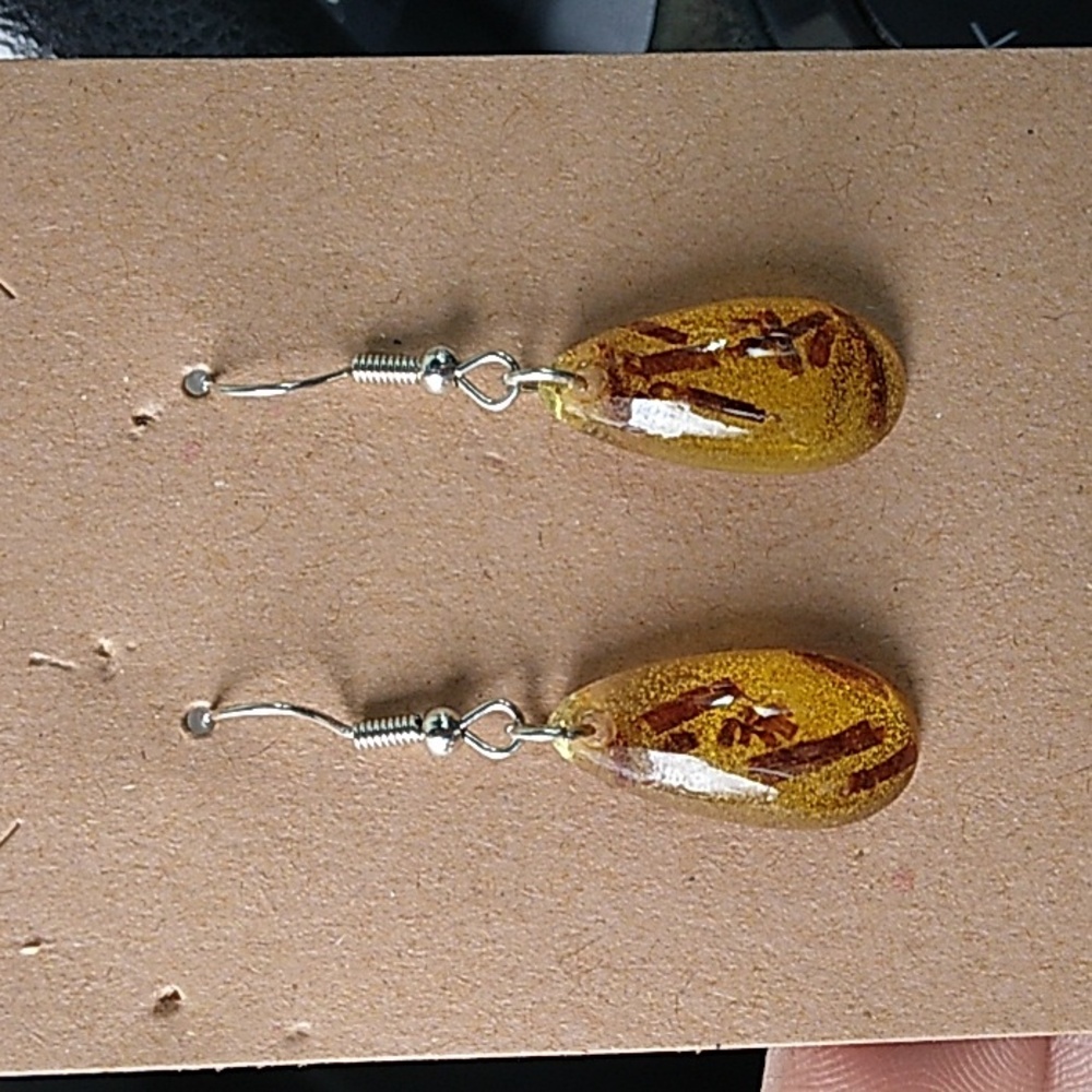 Golden Oval Pendant Earrings